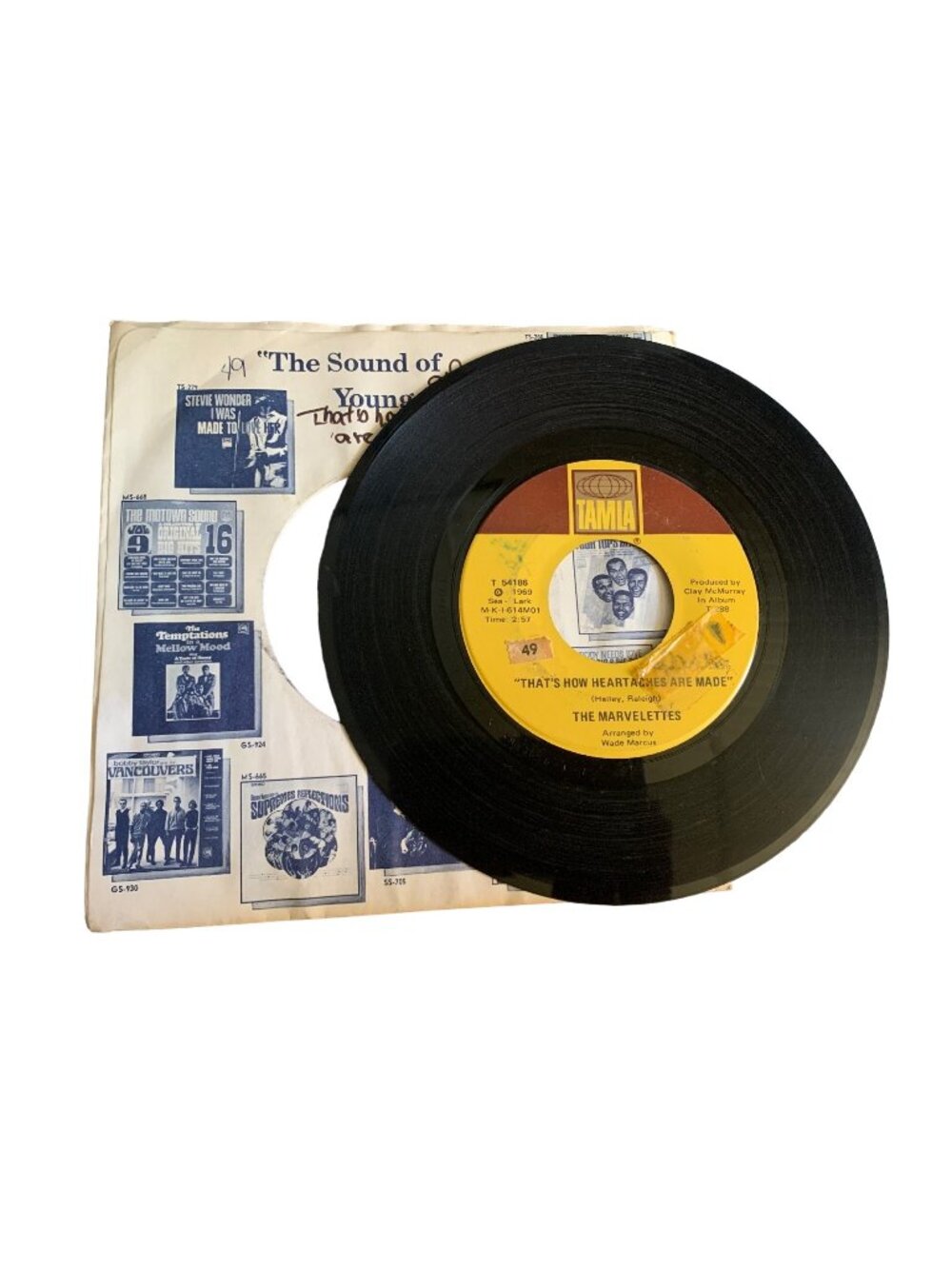 The Marvelettes 45 RPM Vinyl Record "That's How Heartaches Are Made" & "Rainy Mo
